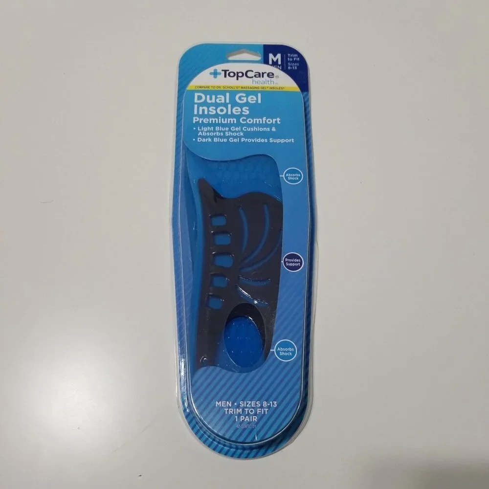 NWT TopCare Men's Premium Comfort Insoles Dual‎ Gel